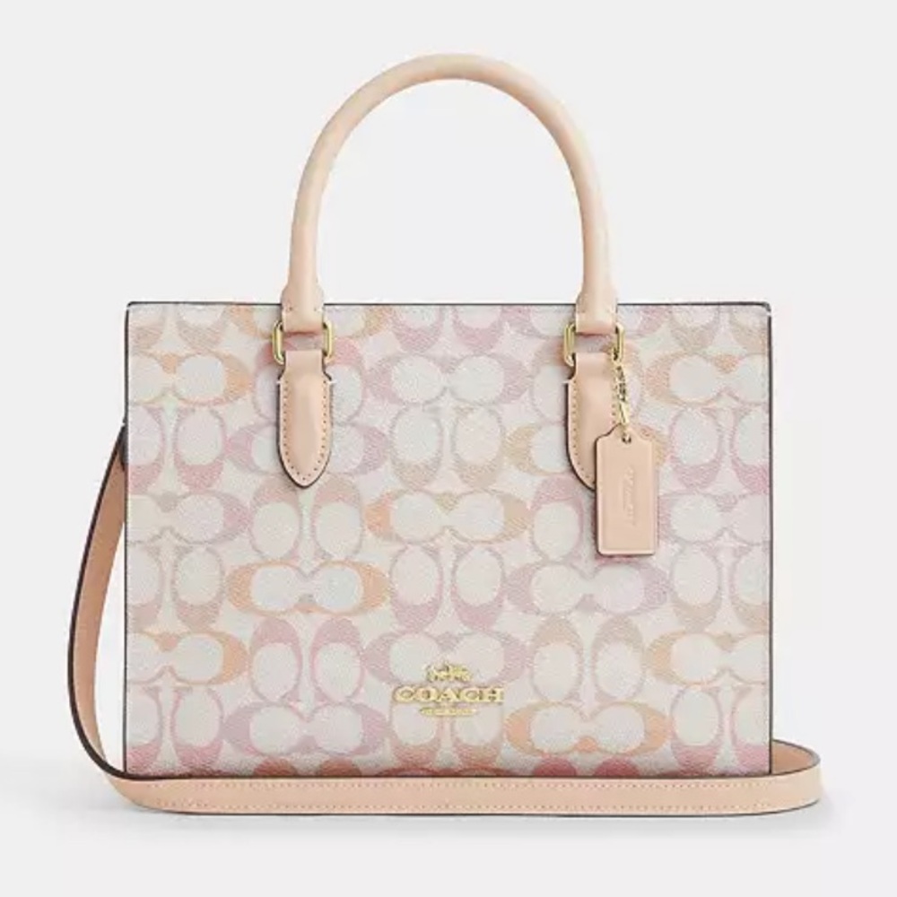 Coach Maggie Small Tote Bag In Pretty Signature Canvas🌸
